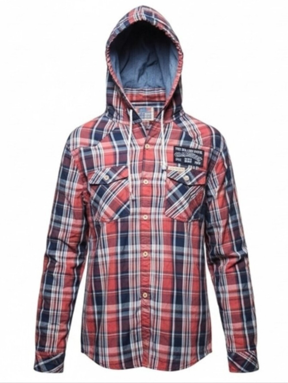 ROLLING PAPER | Men's Red Plaid‎ Lightweight Shirt Jacket Hoodie Casual | M